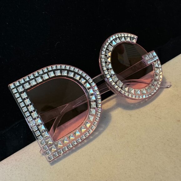 Sunglasses D & G Designer Style Pink Lenses Clear Frame Trendy Womens Accessory - Picture 10 of 13